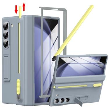 Imagem de YQODSZ Capa para Samsung Galaxy Z Fold 5 com suporte para caneta S e caneta Stylus, capa com suporte para caneta de cobertura total com suporte de dobradiça e suporte para Z Fold 5 cinza
