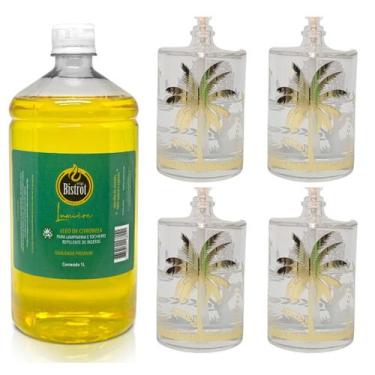 Imagem de Kit 4 Lamparina Florestal + 1 Litro Fluido Citronela Bistrot - Velas B