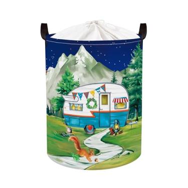 Imagem de HUUMONSS Cesto de roupa suja de campismo com alça cesta de armazenamento de roupas dobrável caixa de brinquedo para quarto ao ar livre, esquilos, 63L