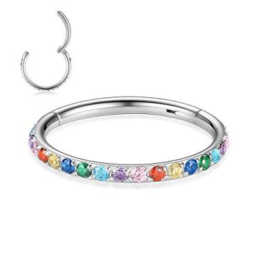 Imagem de Piercing de nariz Peaklink 20G 18G 16G 14G CZ/opala de aço inoxidável sem costura com segmento articulado, septo, concha, helix, cartilagem, 6/7/8//9/10/12 mm