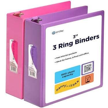 Imagem de Fichário de 7,6 cm (pacote com 2) fichário de 3 anéis rosa e roxo 7,6 cm, capa transparente com 2 bolsos internos, três fichários para casa, escritório e material escolar - Enday