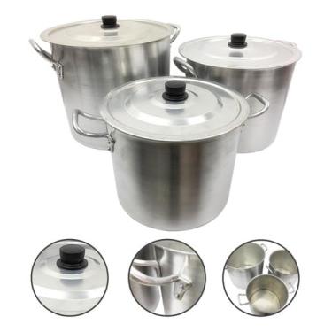 Imagem de Kit 3 Caldeirão Panela Nº 26 28 30 Grande Industrial Alumínio Hotel Restaurante Bares Feijoada Sopa Cozinha Industrial e Doméstica