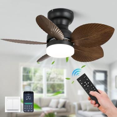 Imagem de RIENAZA Ventiladores De Teto De Folha De Palmeira De 30 Polegadas Com Luzes E Controle Remoto, Motor Dc Reversível, 6 Velocidades, Regulável, 5 Lâminas De Folha, Pequeno Gazebo Tropical, Ventilador