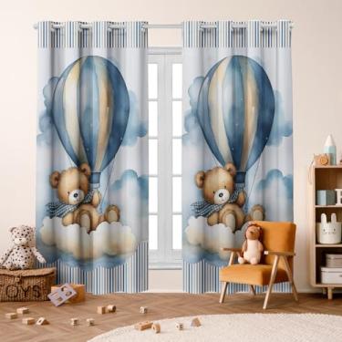 Imagem de Cortina Infantil Blackout 2,80x2,20 Decoração Divertida para Quarto de Criança (Urso Balao Azul)