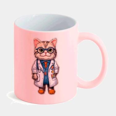 Imagem de Caneca Fosca Rosa Candy de Porcelana 325ml - GATINHO MEDICO