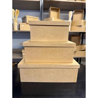 Imagem de Caixa MDF Cru com Tampa Organizadora P M G Empilhável Multiuso Para Presente Decoração Artesanato Armazenamento Personalização Criativa Ateliês Escritórios Lojas e Casa (Grande (10x30x30))