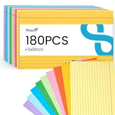 Imagem de Koogel 180 peças de fichas pautadas, cartões de índice forrados, cartões de memória neon coloridos cartões de estudo, 12 x 20 cm para escola, escritório