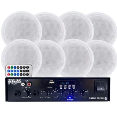 Imagem de Kit Som Ambiente Receiver + 8 Arandelas Branca Som Casa 55w - FANFICO