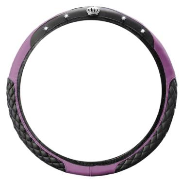 Imagem de MINGZAIQIPEI Capa de volante de carro, coroa de strass brilhante, protetor de volante de couro elástico, acessórios automotivos de cristal brilhante para mulheres meninas universal, antiderrapante