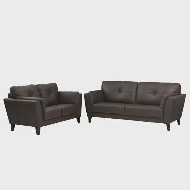 Imagem de Conjunto Sofá de Couro 2 e 3 lugares Dominic M06 Cor Marrom 492 - adj decor
