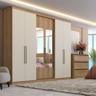Imagem de Guarda Roupa Casal com Espelho 6 Portas Passione Glass THB, Capucino /