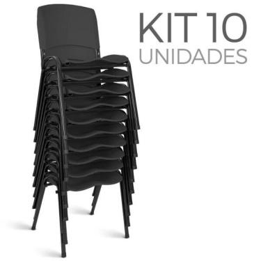 Imagem de Cadeira Plástica Fixa Kit 10 a/e Preto Lara