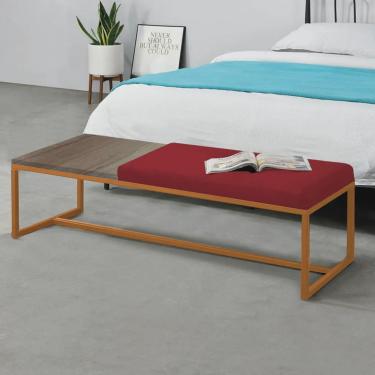 Imagem de Calçadeira Recamier Londres 160cm Industrial Bronze Suede Vermelho Tampo Quadrado mdf Nogal - Ahz Móveis