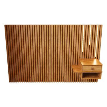 Imagem de Cabeceira Solteiro Ripada Quarto Manila 1 Mesa E Led Nature Nature