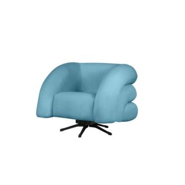 Imagem de Poltrona Base Giratória e Balanço Micheli Veludo Azul Turquesa - Mansã