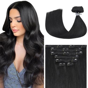 Imagem de Extensões de cabelo Aison Black Clip em cabelo humano real 85g