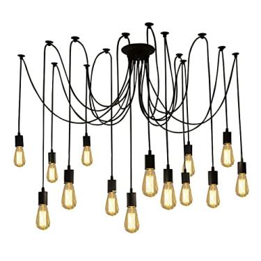Imagem de Fuloon Vintage Edison Múltipla Ajustável DIY Lâmpada de Teto Aranha Luz Pingente Lustre Moderno Chique Industrial Jantar com Controle Romote (14 Cabeças 200 cm/78,7 polegadas cada)