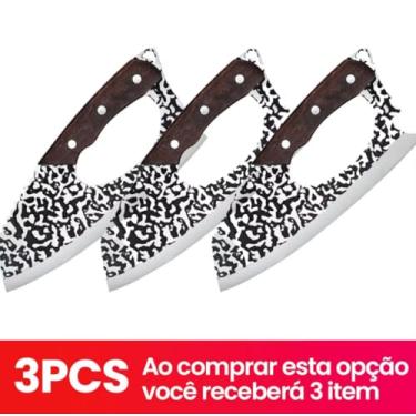 Imagem de Conjunto de 3 Facas de Cozinha com Padrão Mosaico, Cabo de Madeira, 23cm, 116G