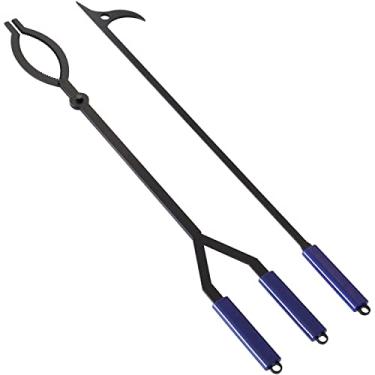 Imagem de Pegador de lenha de 101,6 cm, conjunto de pegador de lenha e pôquer de fogo, grande ferramenta para fogueira ao ar livre/interna fogueira acampamento quintal deck deck acampamento pegador de lenha à prova de ferrugem move lenha com segurança