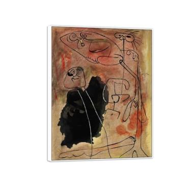 Imagem de MUHJDYC Imagem de arte de parede em tela Joan Miró - reprodução de impressões de arte famosas abstratas - pinturas com moldura branca para decoração de sala de estar (figuras) 60 x 80 cm - 23 x 31 pol