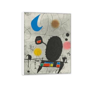 Imagem de MUHJDYC Joan Miró Imagem de arte de parede em tela - reprodução de obras de arte famosas abstratas - pinturas com moldura branca para decoração de sala de estar (uma placa) 50 x 65 cm - 19 x 25 pol