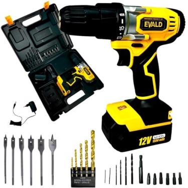 Imagem de Parafusadeira e Furadeira à Bateria 12V Bivolt PFE-12EV com Maleta e Kit 24 Acessórios EVALD