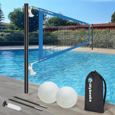 Imagem de Olybeaka Conjunto De Rede Vôlei Piscina Sem Base Para Piscinas Acima Do Solo/Enterradas Com 3 Postes Alumínio Ajustáveis Em Altura, Durável E Antiderrapante, 2 Bolas Aquático Bolsa Transporte