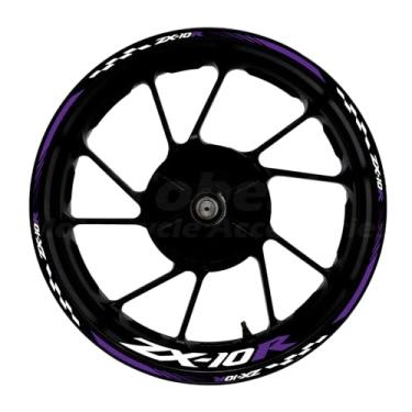 Imagem de Awonderful Kit de listras refletivas para motocicleta, adesivos de aro de roda de vinil compatíveis com Kawasaki ZX-10R 2004-2024 (roxo)