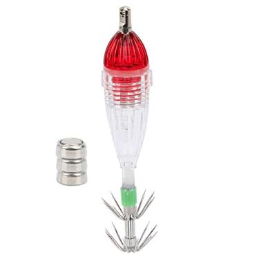 Imagem de Lâmpada de isca de pesca LED em forma de lula vermelha com gancho para pesca noturna e barcos, lagos, rios