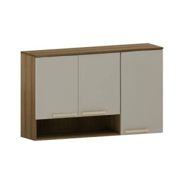 Imagem de Armário Aéreo 120cm 3 Portas e Nicho Isis Luciane Móveis, Avelã/Mocca 