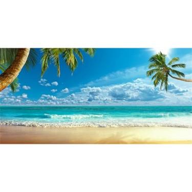 Imagem de Baocicco Pano de fundo de ilha tropical de 3,7 x 3 m de praia tropical azul puro mar para fotografia, pano de fundo tropical de casamento, pano de fundo de férias de verão para lua de mel, adereços de