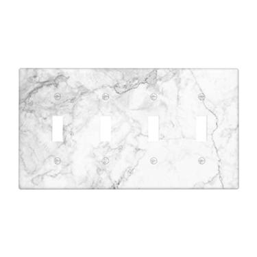 Imagem de Capa de interruptor de interruptor de luz quadriciclo com estampa de mármore branco cinza placa de cobertura de plástico decorativo placa de parede de 4 gangues placa de parede elétrica para banheiro,