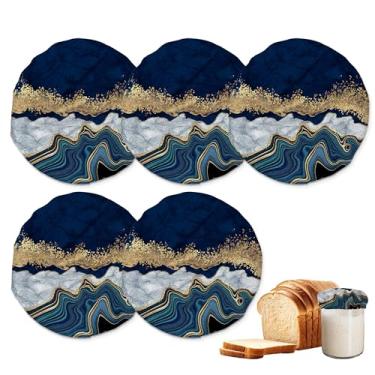 Imagem de Tampas de pote para iniciantes Sourdough, pacote com 5 tampas de pano de mármore azul reutilizáveis para potes de 7 a 10 cm, ideal para kefir de kombucha ou fermentação de queijo