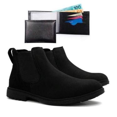 Imagem de kit bota chelsea masculina camurca com carteira - GELPasso, Preto, 41