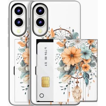 Imagem de MUQR Capa compatível com Samsung Galaxy S25 Edge Cute Kawaii, capa carteira com porta-cartão feminino para mulheres meninas apanhador de sonhos protetor apanhador de sonhos com flores azul amarelo