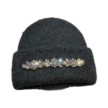 Imagem de Chapéu de Inverno Feminino com Pele de Coelho - Gorro de Malha Quente,