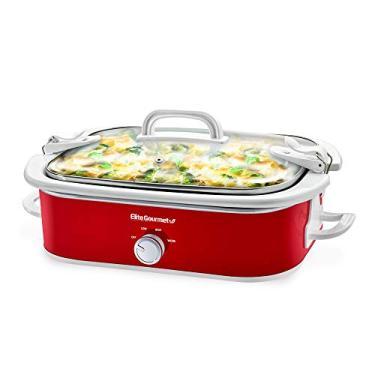 Imagem de Elite Gourmet MST-5240 Casserole Crock Slow Cooker, Locking Lid Adjustable Temperature Keep Warm Oven & Dishwasher-Safe Casserole Pan, 3.5Qt Capacity, Red