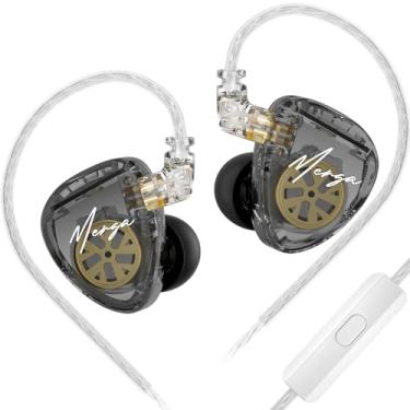 Imagem de KZ Merga in Ear Monitor com fio, driver dinâmico duplo, fones de ouvido intra-auriculares KZ, fones de ouvido estéreo HiFi para músicos (cabo preto e banhado a prata, com microfone)