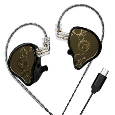 Imagem de Fones de ouvido ND Venus intra-auriculares, fones de ouvido IEM com driver duplo magnético dinâmico de 10 mm, fones de ouvido HiFi para jogos, cabo destacável de 2 pinos (sem microfone, preto, porta