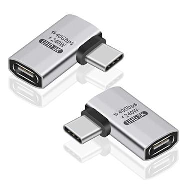Imagem de Duttek Adaptador USB C de ângulo reto de 240 W, adaptador USB C de 90 graus de 40 Gbps macho para fêmea com vídeo 8K 60Hz para Thunderbolt 3/4, Switch, MacBookPro/Air, iPad e mais dispositivos tipo C