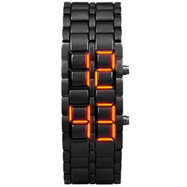 Imagem de Relógio masculino moderno simples esportivo juvenil eletrônico binário digital LED Lava liga retangular corrente relógio, Men Black Red