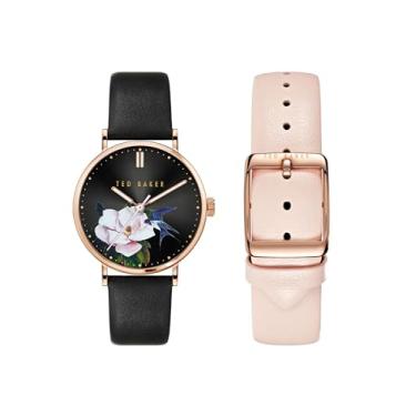 Imagem de Ted Baker Phylipa Relógio feminino emblemático com pulseira de couro preto e rosa (modelo: TWG0240009I), Preto