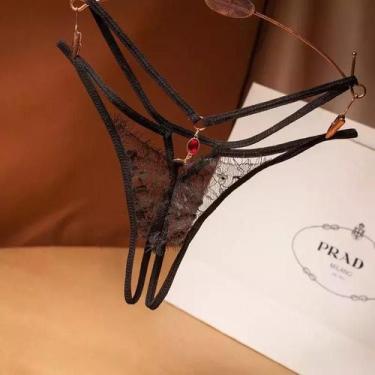 Imagem de Calcinha de Renda Fio dental T-Back, sem costura ElaShopp, Preto