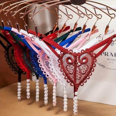 Imagem de Kit 7 Calcinhas Fio Dental de Perolas Lingerie Sexy ElaShopp, Multicol