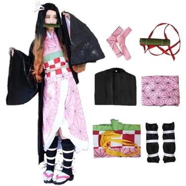 Imagem de Fantasia de caçador de demônios, conjunto quimono Kamado Nezuko feminino, robe japonês, fantasia de Halloween, quimono (GG, Kamado Nezuko)