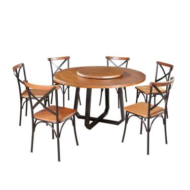 Imagem de Mesa Jantar Redonda Prato Giratório Clarisse 1,60M 6 Cadeiras Paris Base Alumínio Castanho - Marrom