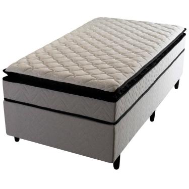Imagem de Cama Box De Solteiro Hellen Titanium Molas Ensacadas Pillow Top E Revestimento Em Tecido Malha 62x88x188cm Cinza E Preto