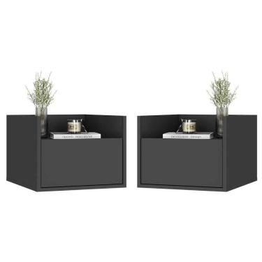 Imagem de Kit Com 2 Mesas De Cabeceira 40 Cm Suspensa Multimóveis Mp4043 Preta