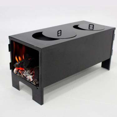 Imagem de Mini Fogão a Lenha Camping 2 Bocas Nossa Kasa em Alumínio Fundido e Aço Preto 48,5x20,5x23,5cm
