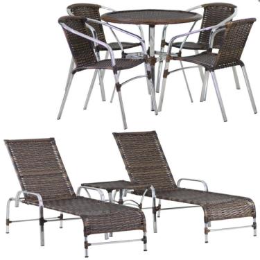 Imagem de Kit 4 Cadeiras E Mesa Tampo 2 Espreguiçadeiras E Mesa Argila